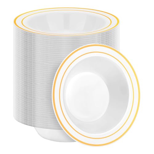 BESTSTAR 200 Pack Disposable Soup Bowls with Gold Rim - color: Gold, size: 200 pack