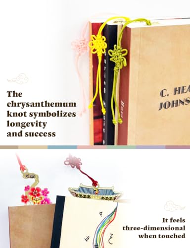4 Pieces Metal Bookmark (Mandarin Duck, Plum Blossom, Gyeongbokgung Palace, Peony Hand Fan) + 4 Envelopes - Korean Traditional Bookmark 책갈피 원앙, 매화꽃, 경복궁, 목단부채 - style: Set 2