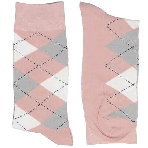 tiemart Men's Socks, Fits Men's Shoe Sizes 8-12 - color: Blush Pink and Gray Argyle