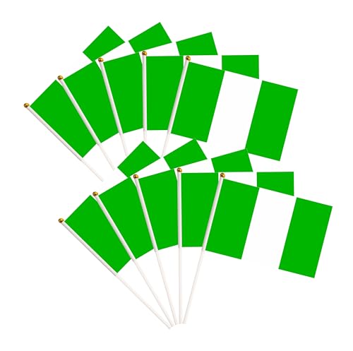 50 Pack Nigeria Nigerian Mini Hand Held Flags on Stick, Miniature National Country Flags, Party Decorations for Parades, Festivals - color: Nigeria