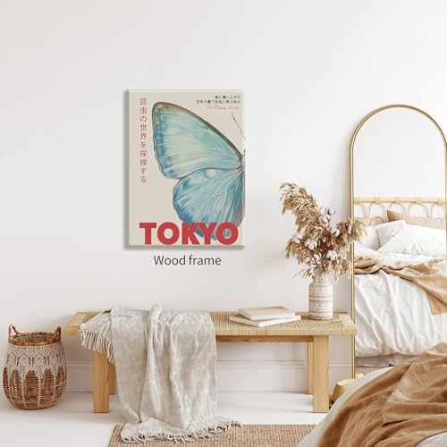 Japanese Nature Butterfly Poster Modern Minimalist Tokyo Art Wall Art Vintage Animal Aesthetic Canvas Prints 08x10 inch Framed for Bedroom Dorm Wall Decor - color: Trendy 1-WFramed, size: 10"L x 8"W