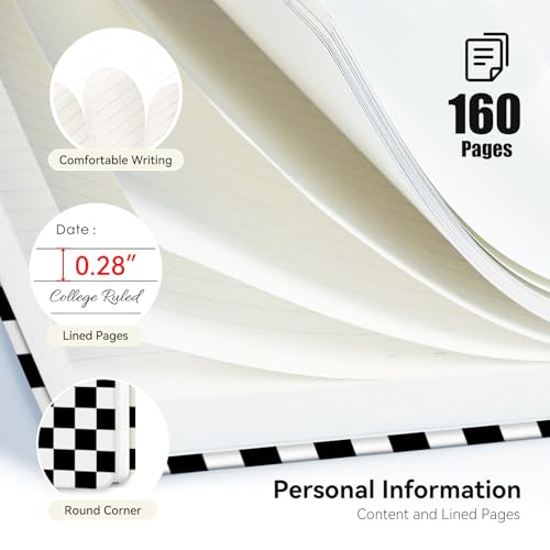 Lined Spiral Journal Notebook for Work,160 Pages,Black and White Checkered - color: Black and White Checkered Pattern
