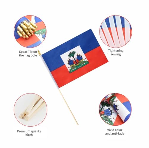 25Pack Small Haiti Flag Handheld Mini Haitian Flag on Stick 5x8 Inch - color: Haiti