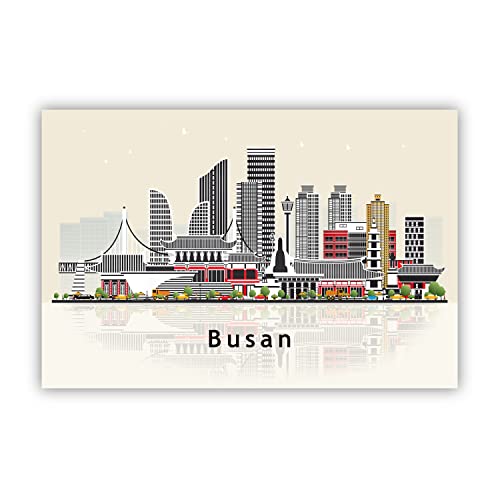 Pera Print Busan Poster, South Korea Illustration Skyline City Poster, Modern Skyline Busan Poster, Cityscape and Landmark Print, Home-Office Wall Art Decoration - 24x36 Inches - color: Busan - South Korea, size: 36"L x 24"W