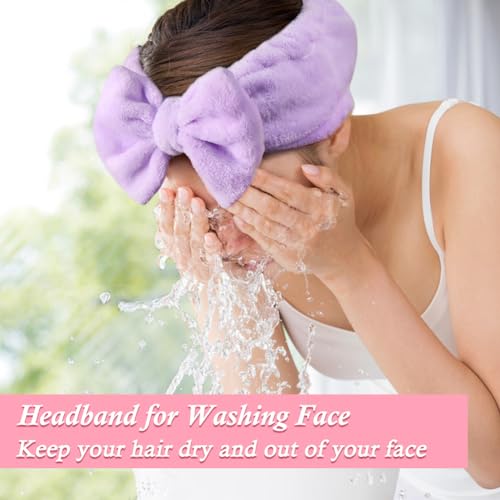 Shintop Soft Spa Headband with Cute Bow for Makeup Washing Face（Purple） - color: Purple
