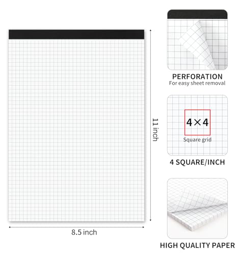 Graph Paper Notebook, 8 Pack, 8.5 x 11 Grid Paper, 4x4 Graph Ruled - color: 8 Pack-Squared (50 Sheets/Pad), size: 8.5" x 11"Portrait