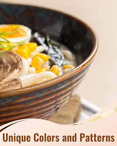 8 Inch 40oz Large Japanese Ramen Bowl Set of 2,Material Safety Ceramic Ramen Bowls with Matching Chopsticks and Spoons, Pho Bowls Ramen Noodle Bowl for Asian Udon Soup Salad Cereal(Peacock Tail) - color: Peacock Tail
