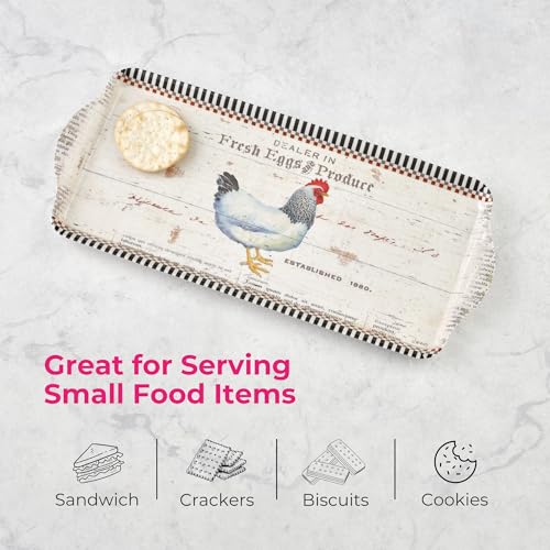 Pimpernel On the Farm Rectangular Melamine Tray – (14.5" x 6.25") Rustic Farmhouse Serving Platter, Durable Decorative Kitchen Piece for Snacks, Appetizers, Beverages, Dining & Parties - size: 15.1" x 6.5" x 1", style: On The Farm