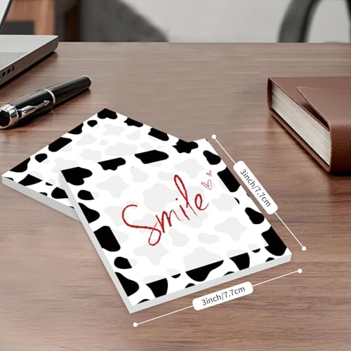 Cute Sticky Notes 3 x 3 in, 2 Pack Self Stick Note Pads with Fun Patterns, Strong Adhesive Memo Pads for Office School Home, 80 Sheets per Pad Cow Print - color: Cow Print