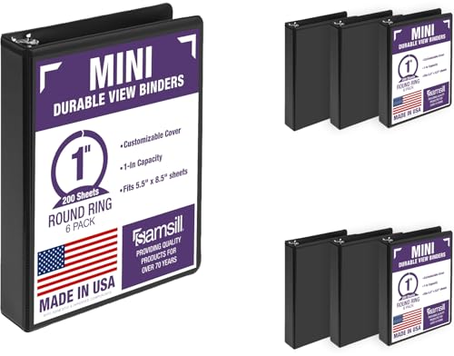 Samsill Economy 1 Inch Mini 3 Ring Binder, Round Ring Binder, Holds 5.5 x 8.5 Inch Documents, Customizable Cover, 1" View, 6-Pack, Black - color: Black, size: 1" View, style: 6-Pack