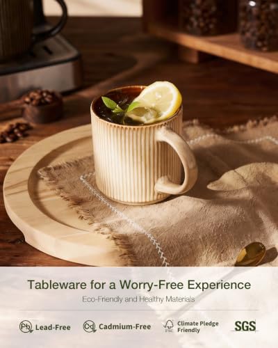 famiware Coffee Mug Set of 8, Star 12 oz Ceramic Mugs Cups Set with Handle - color: Star-Cream Cocoa, size: 8 Count (Pack of 1)
