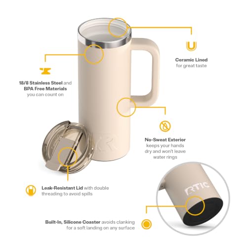 RTIC 20oz Road Trip Travel Mug with Lid and Handle, Ceramic Lined, Beach - color: Beach, size: 20 Ounces