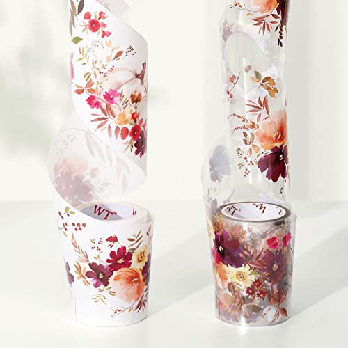 WT Autumn Rose Wide PET Tape, Single Roll, Original Designs, Floral Decorative Tape, Transparent Craft Tape for Bujo Planner & DIY Supplies, Watercolor Flowers - color: WT Autumn Rose Wide PET Tape