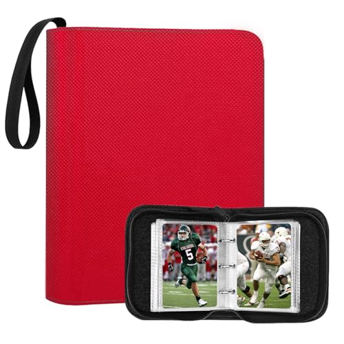 Mini Trading Card Binder for 80+ Cards - Lightweight Portable Top Loading Album with Secure Pockets for TCG, MTG, Baseball, Football, Sports & Game Cards (Red) - color: Red