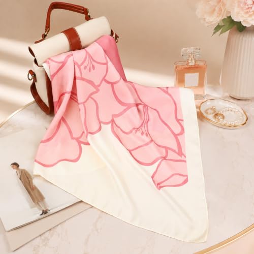 Ymapinc Colorful Western Horse Neck Scarf for Women, Square Silk Wrap, Horse Printed Bandanas Soft Head Scarf for Women - color: Pink Peach Blossoms