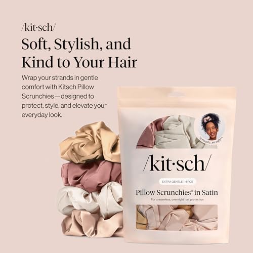 Kitsch Pillow Satin Scrunchies for Women - Blush, 4pcs - color: Blush (4 Pcs)