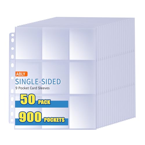 ABLY 900 Pocket Single Sided Card Sleeves, 9-Pocket, for 3 Ring Binder - size: Single-Sided