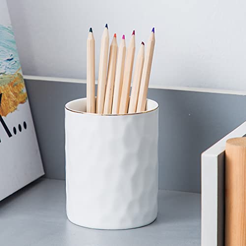 Ceramic Pen Holder Stand Cup Pencil Holder Organizer Makeup Brush Holders for Home Office Desk (White) - color: White