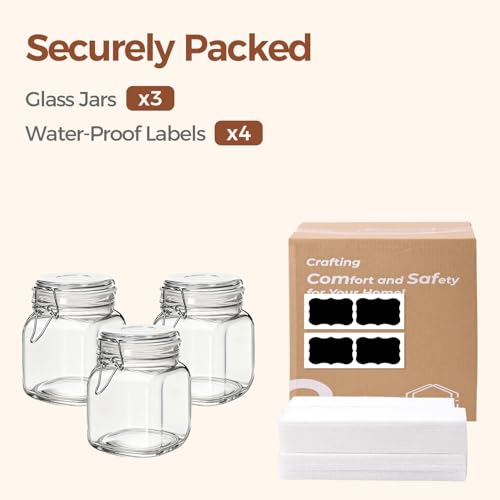 ComSaf Square Glass Pantry Jars with Airtight Lids 34 oz 3 Pack Coffee - size: 34 fl oz x 3