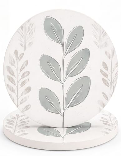 VEYRO Ceramic Coasters Set of 6 or 4 – Absorbent Stone Drink Coasters with Holder, Non-Slip Cork Backing, Modern Marble Look Coasters for Coffee Table, Desk & Home Decor (Leaves 2, Set of 2) - color: Leaves 2, size: Set of 2