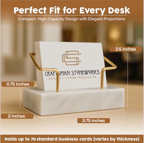 White Marble Card Holder – Gold Wire Desk Stand - color: White Marble