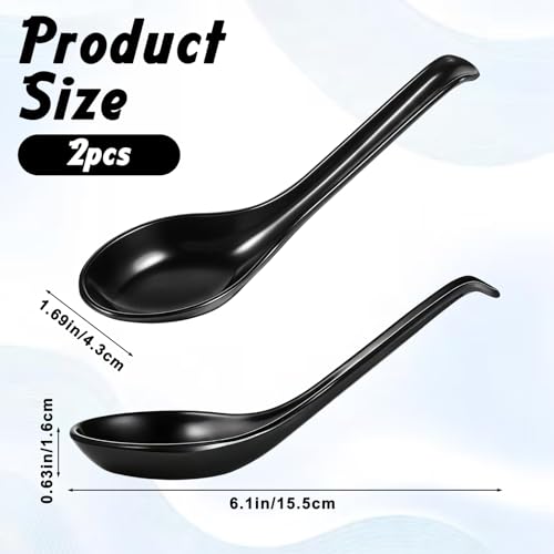 Asian Soup Spoons 2pcs Meal Spoon Black Long Handle Spoon with Hook