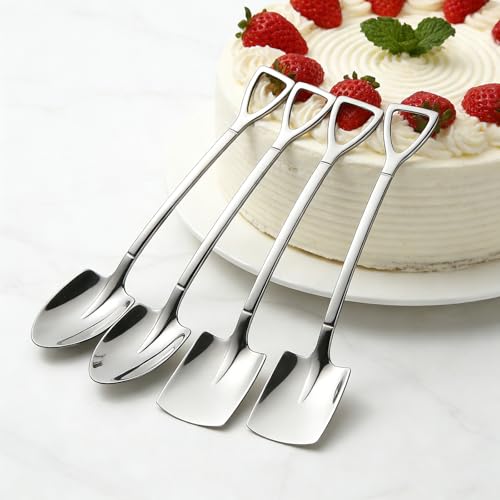 TAORANJU 4 Pcs 6" Small Dessert Spoons, Stainless Steel Shovel Shape Coffee Ice Cream Spoons, Creative Tableware Tea Sugar Stirring Spoon for Party Festival Gift
