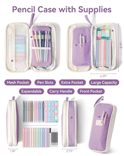 Four Candies School Supplies with Cute Pencil Case, 39ct, Purple - color: Purple, size: 39 Count (Pack of 1)