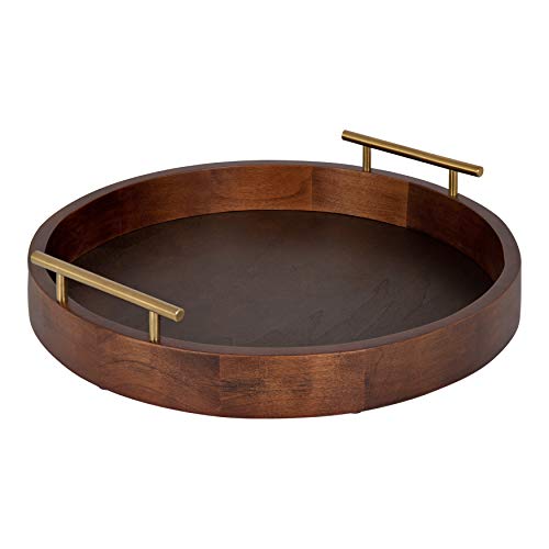 Kate and Laurel Lipton Modern Round Tray, 18", Dark Walnut and Gold, Decorative Accent Tray for Storage and Display - color: Walnut Brown, size: 18"