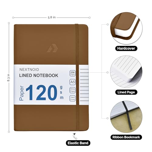 Nextnoid A5 Lined Notebook, 256 Pages, 120 GSM Paper, Brown - color: Brown, style: Lined 256 Pages