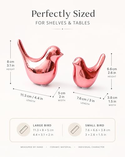 Small Pink Ceramic Birds,2 Pack Handcrafted Decorative Figurines for Home, Office, Desk, Shelf, Tabletop, Living Room, Bedroom, Coffee Table Décor, Gift for Housewarming and Holidays - color: Pink