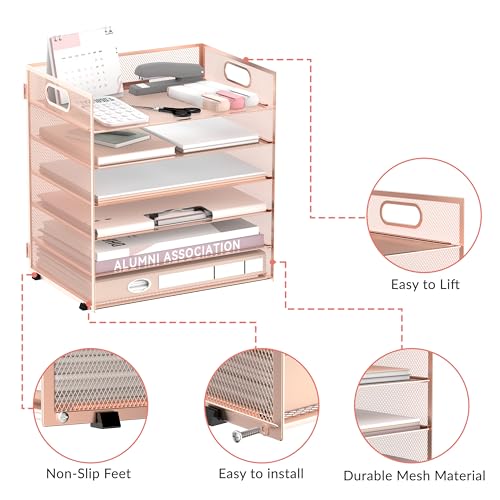 Daltack 6-Tier Paper Organizer for Desk with Handle, Rose Gold - color: Rose Gold