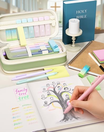 Bible Study Supplies Journaling Kit with Case Highlighters Pens Tabs Pencil - color: White Green