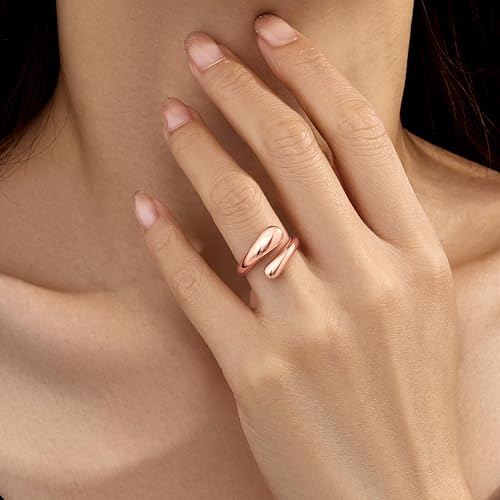 Non Tarnish Gold Chunky Rings for Women, 14K Gold Plated Statement Dome Rings Stacking Silver, Adjustable Mens Eternity Wedding Band Mixed Metal Jewelry Size 3-15 Half Size - color: RoseGold