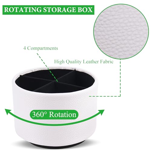 Round Leather Art Supply Organizer,Remote Control Holder,360 Degree Spinning,Multi-Functional Pencil Holder,4 Compartments Desktop Stationary Organizer(1-Lichee White) - color: 1-Lichee White