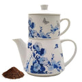 Ceramic TeaPot Porcelain Tea for One Set 15OZ Rustic Boho Tea Pot with Cup Set Stackable TeaPot and MugSet with English Breakfast Tea Gift Box as Home & Kitchen Tools Idear for Tea Lover - style: Butterflies and Birds
