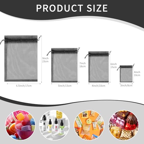 50PCS Black Organza Bags 3x4, Small Gift Bags Mesh Bag Drawstring Gift Pouches Baggies for Jewelry Candy Sachet Treats Halloween Party Favors, Mini Gifts Wrapping Supplies - color: Black