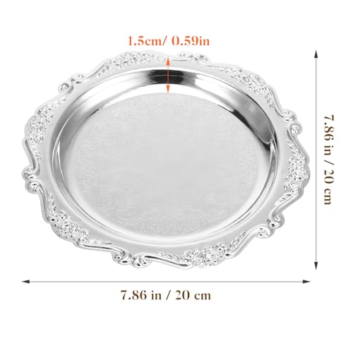 PRETYZOOM Silver Serving Tray 7.87 in Round Serving Platter for Snacks Desserts Fruit Sandwiches and Side Dishes Decorative Tray for Party Table Coffee Table or Jewelry Display