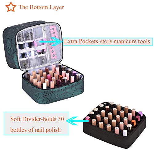 Nail Polish Organizer Holds 30 Bottles (15ml) and 1 Nail Light Nail Polish Carrying Case with Storage Pockets for Manicure Tools Double Layer Nail Storage Travel Bag with Handle (A-Green) - color: A-Green