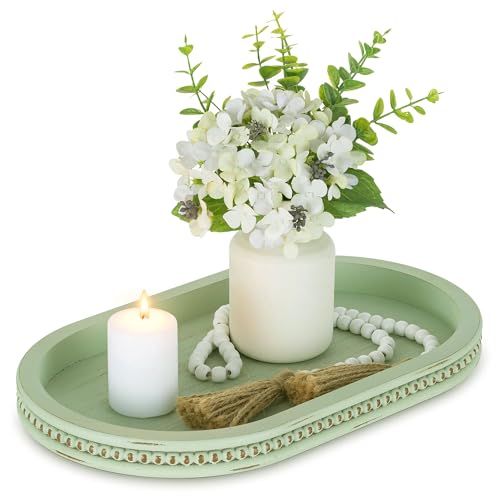 Hanobe 15" Sage Green Decorative Trays for Coffee Table Decor, Beaded Edge - color: Sage Green