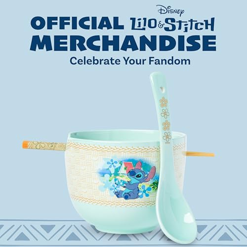 Silver Buffalo Lilo and Stitch Tropic Set, Ramen Bowl with Chopsticks, 20oz - color: Lilo and Stitch Slurping Noodles Spoon, size: 20 Ounces (With Spoon)