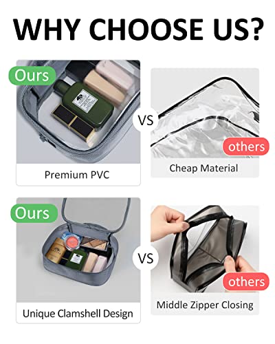 Moyad TSA Approved Toiletry Bag Clear Quart Size Travel Bags Makeup Bag - color: Grey, size: 3 Pack, Handle