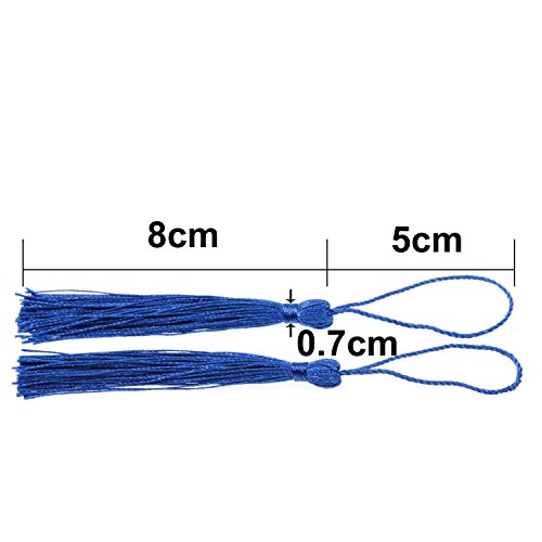 VAPKER 100 Pieces Blue Tassels 13cm/5-Inch Silky Handmade Soft Tassels Floss Bookmark Tassels with 2-Inch Cord Loop for Jewelry Making, DIY Projects, Bookmarks - color: D:blue