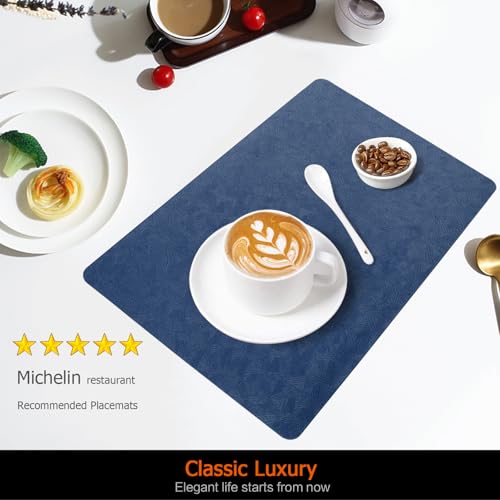 Blue Plastic Placemats Set of 8, Faux Leather Waterproof Table Mats - color: Blue