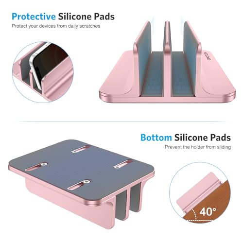 OMOTON Dual Vertical Desk Laptop Stand Holder, Fits MacBook Air, Rose Gold - color: RoseGold