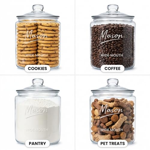 1 Gallon Mason Glass Jar with Lid – Wide Mouth Glass Storage Jar with Airtight Lid, Kitchen Pantry Container with Measurement Markings for Cookies, Candy, Flour Jar, Sugar & Dog Treats - size: Pack of 1