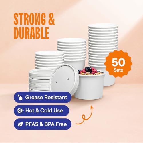 Eco-Friendly Paper Food Containers with Lids - 8 oz [50-Sets] Soup Cups - size: 8 oz.