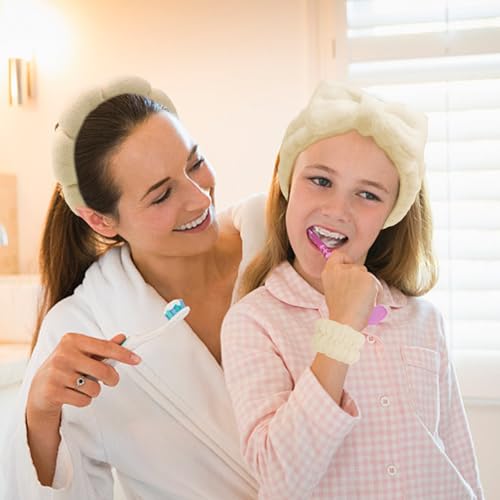 Beige Skincare Bubble headband and wristband set for Face Washing - color: Light khaki