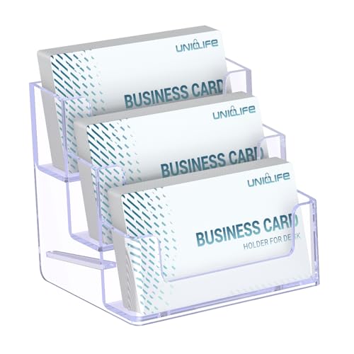 Uniclife Acrylic Business Card Holder for Desk, 3 Slots, 180 Card Capacity - color: 3 Slot, size: 1 Pack