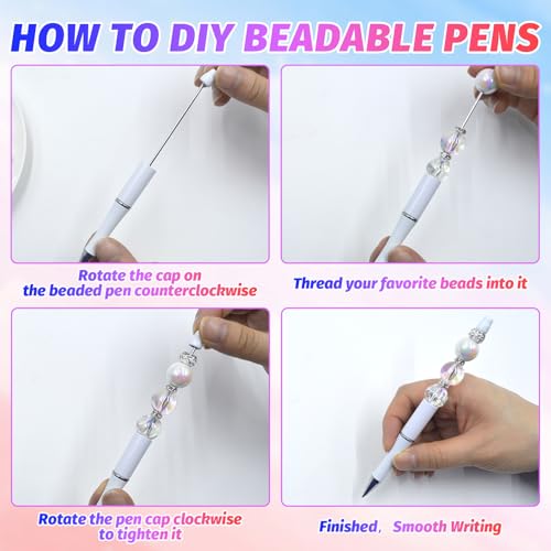 150 Pieces DIY Beadable Pen Kit – 50 Plastic Ballpoint Pens with Refills & Bags – School Supplies, Office Accessories & Decorative Items for Students & Teachers (Black and White) - color: Black White, size: 50